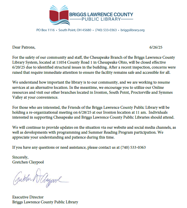 letter about the closure