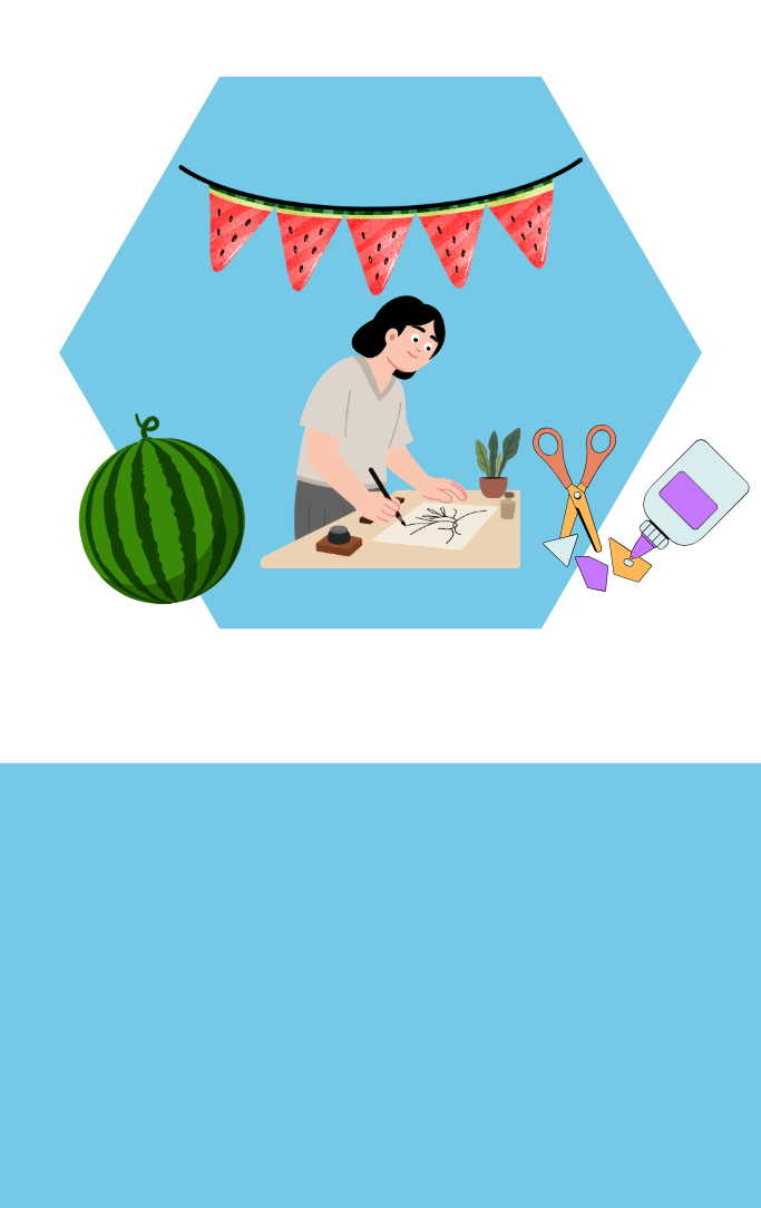 a man crafting surrounded by watermelons