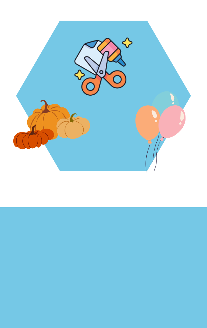 Pumpkins and balloons by a pair of scissors